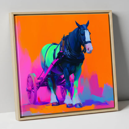 Electric Heavy Horse working horse canvas wall art in natural frame