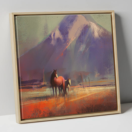 Amber Mountain Pastures horse landscape canvas wall art in natural frame