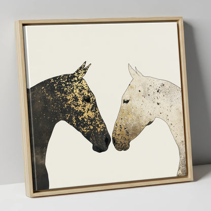 Gilded Encounter horse portrait canvas wall art in natural frame