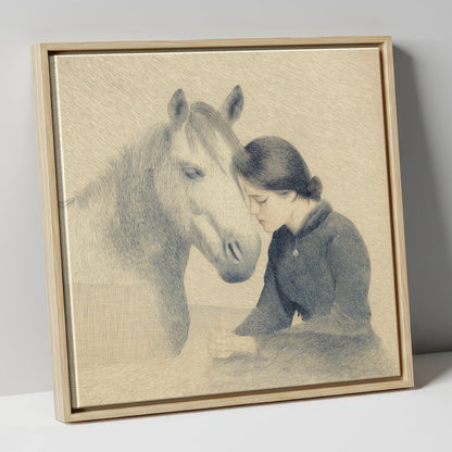 The Silent Bond horse & rider canvas wall art in natural frame