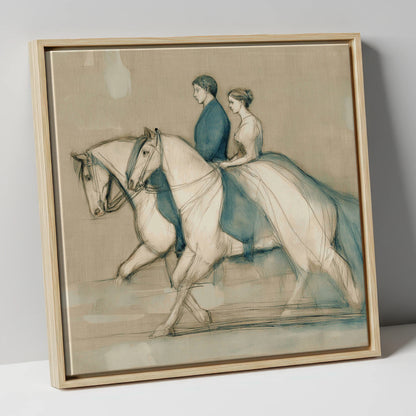 Quiet Companionship horse & rider canvas wall art in natural frame