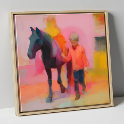 Radiant Companions horse & rider canvas wall art in natural frame