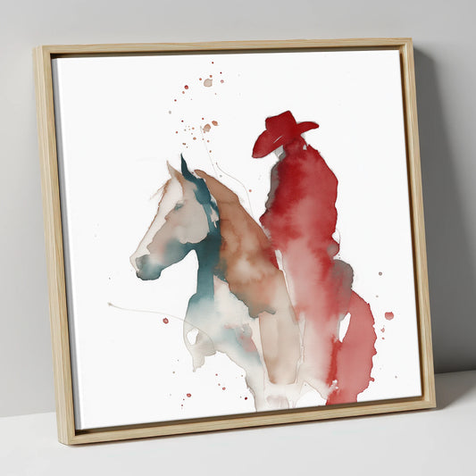 Crimson Western Spirit western horse canvas wall art in natural frame