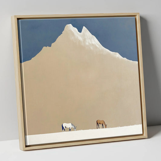 Beneath the Golden Peak horse landscape canvas wall art in natural frame