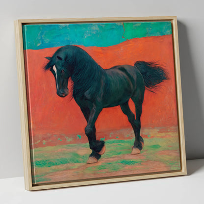 Bold Friesian Rhythm horse breed canvas wall art in natural frame