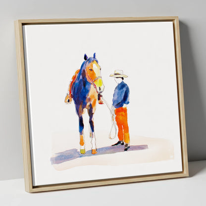 Vivid Western Partnership western horse canvas wall art in natural frame