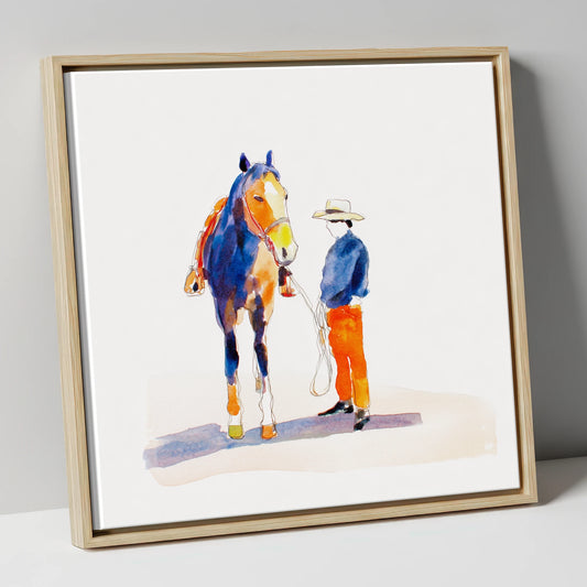 Vivid Western Partnership western horse canvas wall art in natural frame