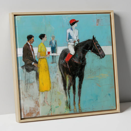 The Parade Ring racing horse canvas wall art in natural frame
