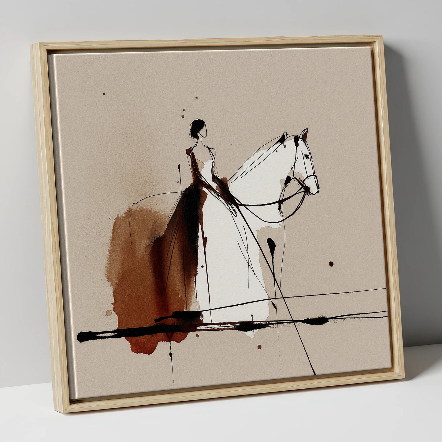 Timeless Connection horse & rider canvas wall art in natural frame
