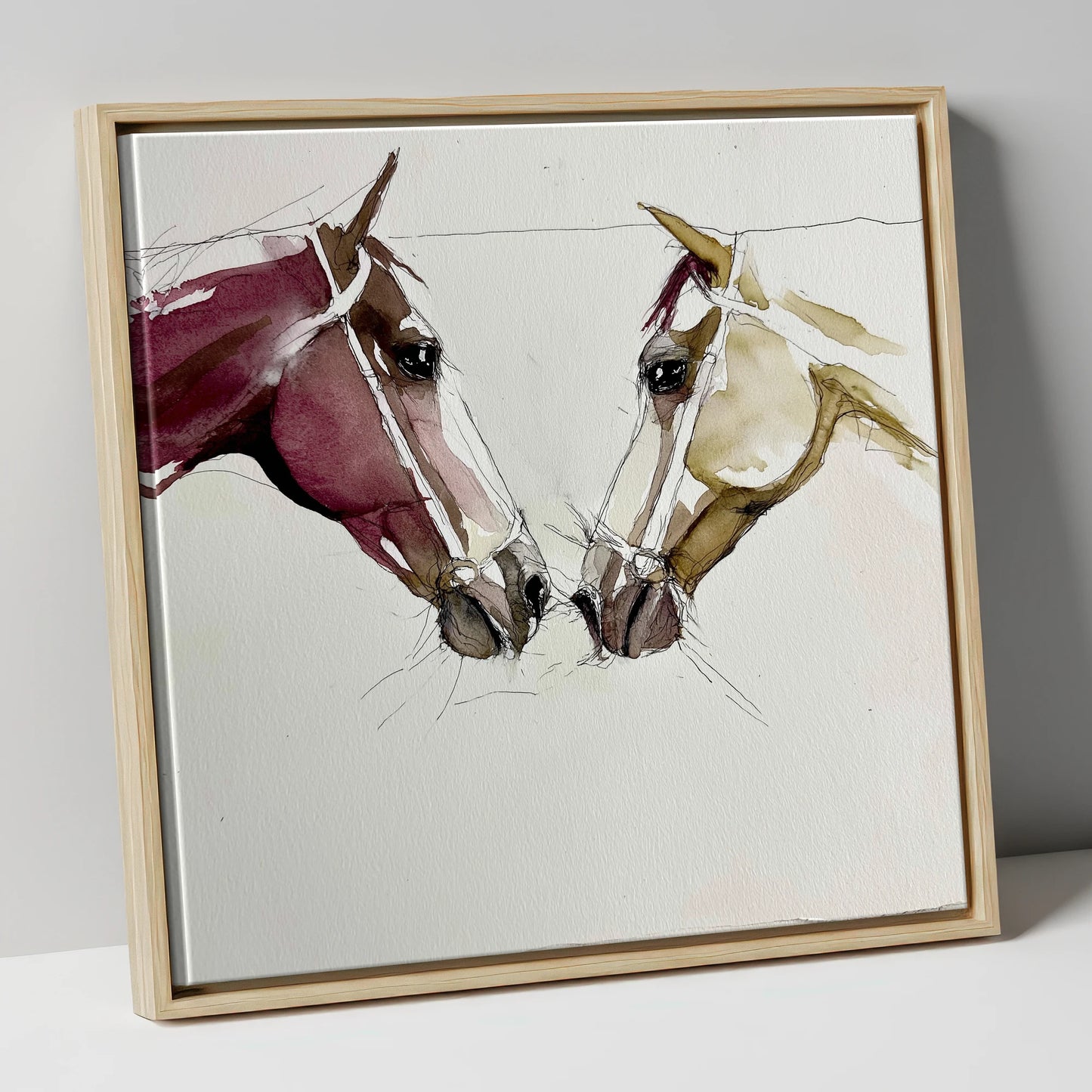 Kindred Spirits horse portrait canvas wall art in natural frame