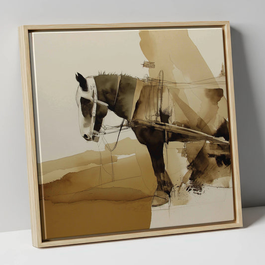 Sepia Heavy Horse Study working horse canvas wall art in natural frame