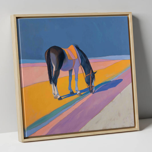 The Golden Hour Grazing working horse canvas wall art in natural frame