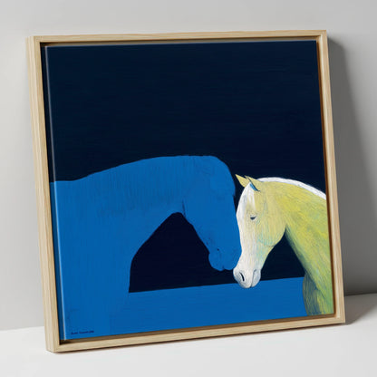 Silent Greeting horse portrait canvas wall art in natural frame