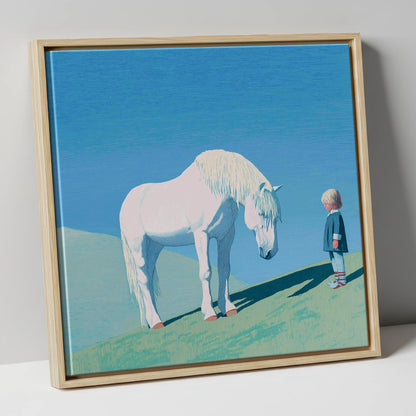 The Gentle Meeting horse & rider canvas wall art in natural frame