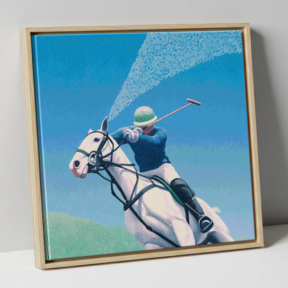 Skyward Swing polo horse canvas wall art in natural frame