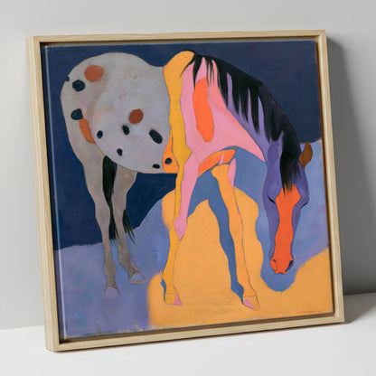 Vibrant Grazing Appaloosa Horse horse breed canvas wall art in natural frame