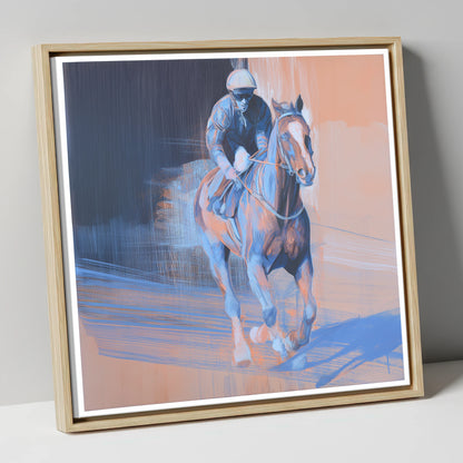 Shadows on the Track racing horse canvas wall art in natural frame