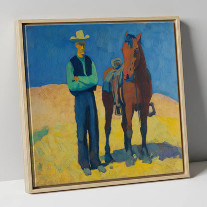 High Noon Shadows western horse canvas wall art in natural frame