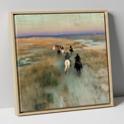 The Dawn String horse landscape canvas wall art in natural frame