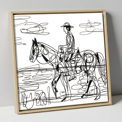 Linear Beach Ride beach horse canvas wall art in natural frame