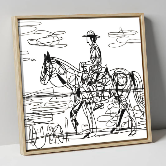 Linear Beach Ride beach horse canvas wall art in natural frame