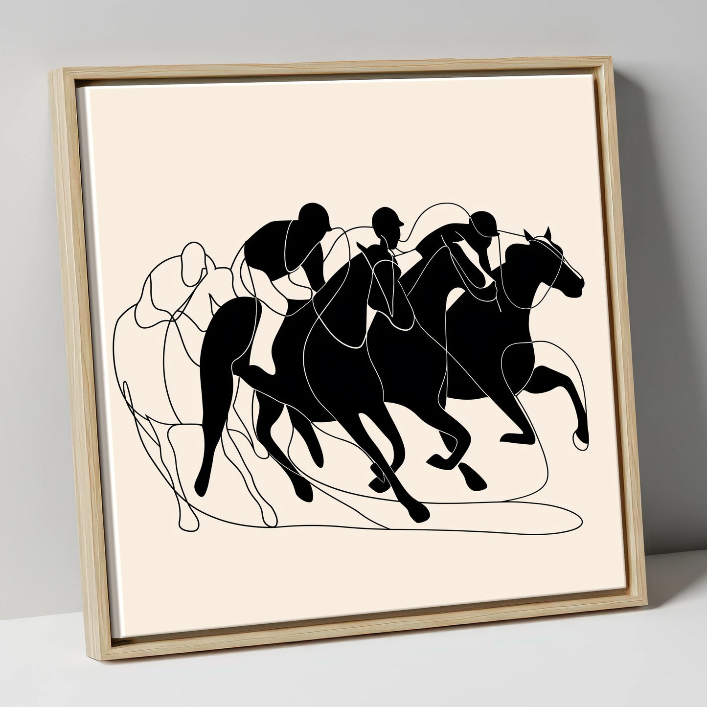 The Homestretch racing horse canvas wall art in natural frame