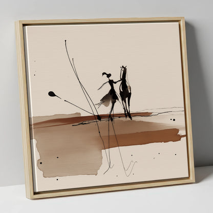 Fluid Harmony horse & rider canvas wall art in natural frame