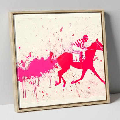 Magenta Racing Surge racing horse canvas wall art in natural frame