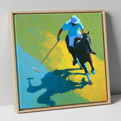 Shadows of the Chukka polo horse canvas wall art in natural frame
