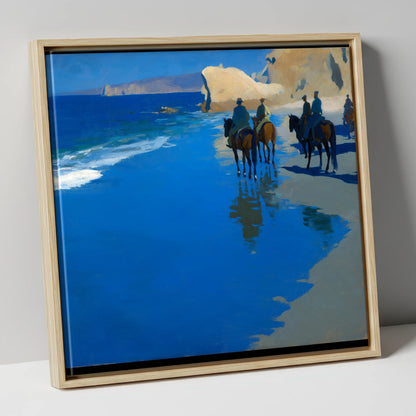 The Azure Shoreline horse landscape canvas wall art in natural frame