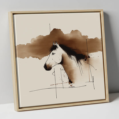 Abstract Sepia Equine Profile horse portrait canvas wall art in natural frame