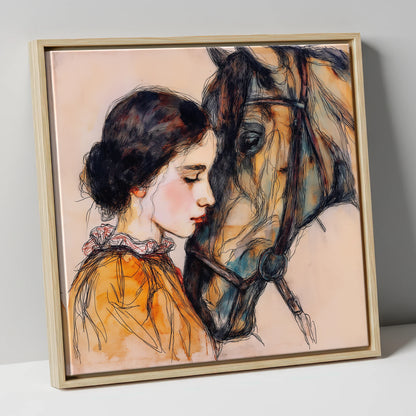 The Unspoken Bond horse & rider canvas wall art in natural frame