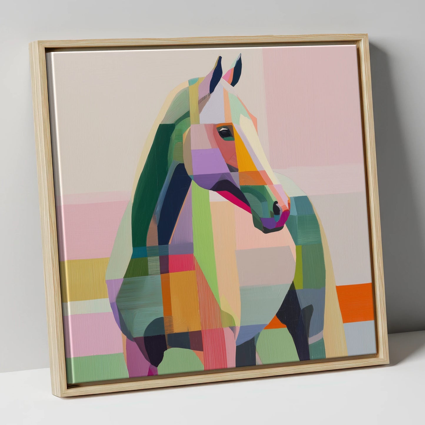 Prismatic Equine Profile horse breed canvas wall art in natural frame