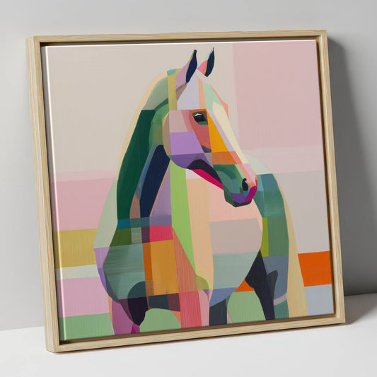 Prismatic Equine Profile horse breed canvas wall art in natural frame