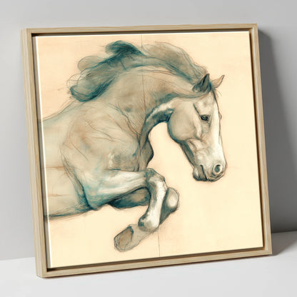 Suspended Grace horse portrait canvas wall art in natural frame