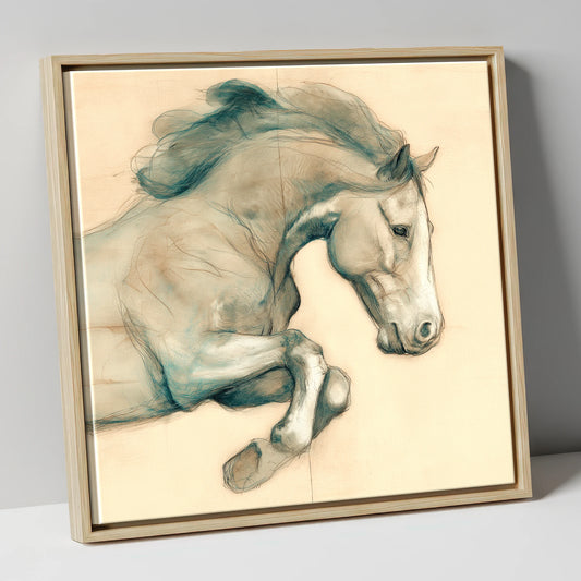 Suspended Grace horse portrait canvas wall art in natural frame