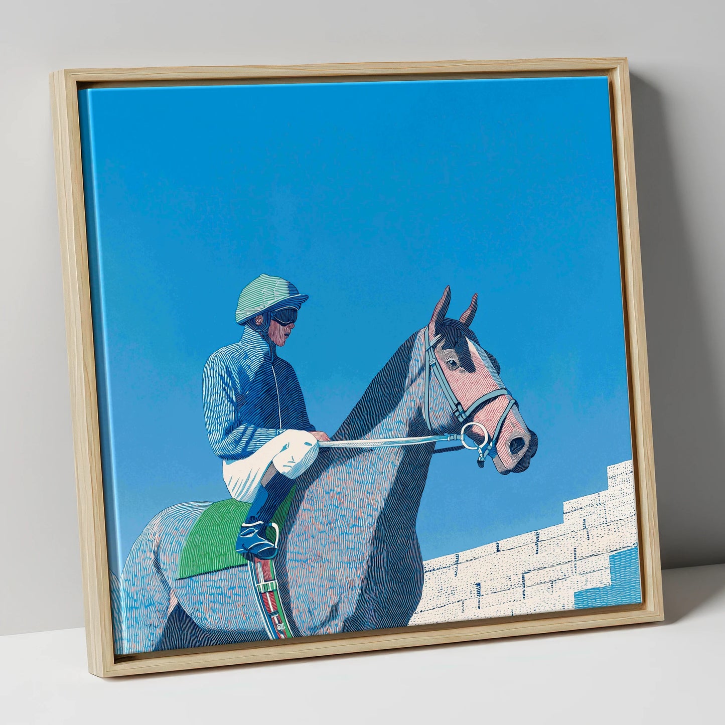 Quiet Anticipation racing horse canvas wall art in natural frame