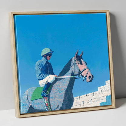 Quiet Anticipation racing horse canvas wall art in natural frame