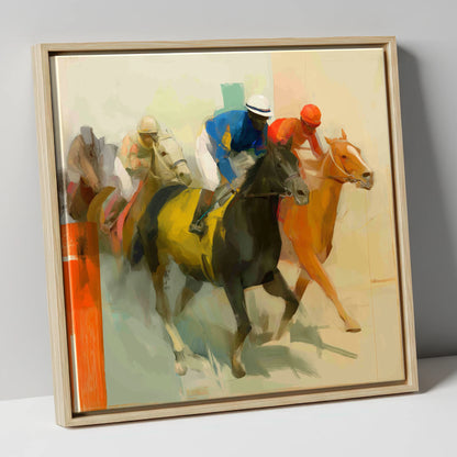 Colours of the Turf racing horse canvas wall art in natural frame