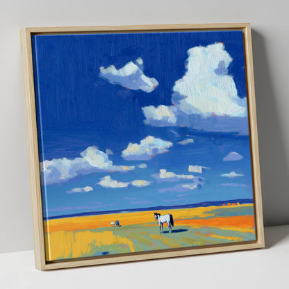 Beneath the Ultramarine Sky horse landscape canvas wall art in natural frame