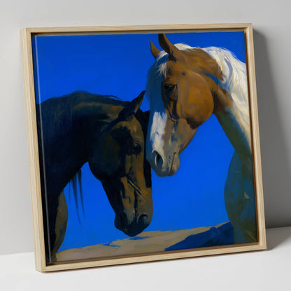 Sunlit Companions horse portrait canvas wall art in natural frame