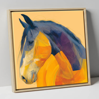 Vivid Cobalt Profile horse breed canvas wall art in natural frame