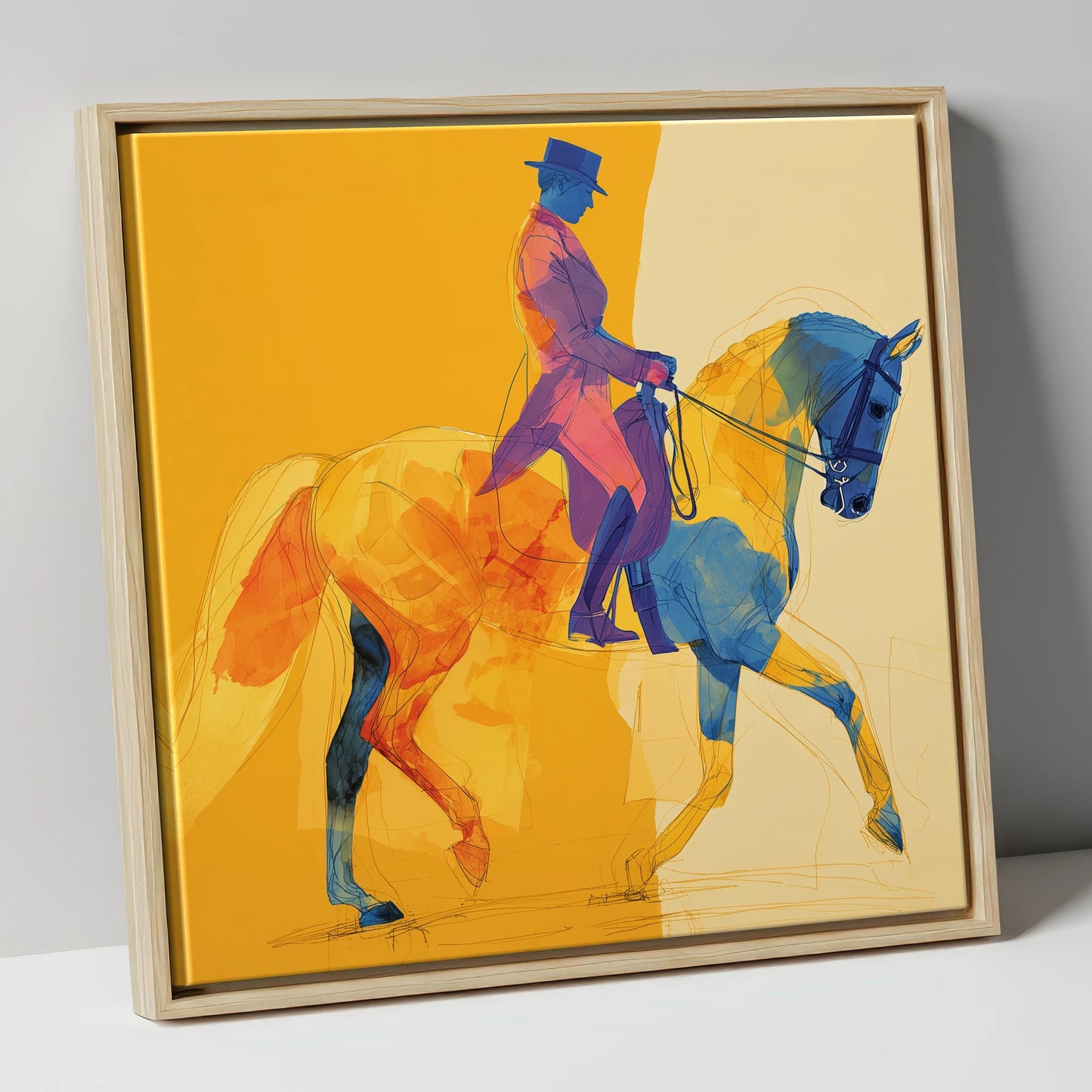 Vivid Dressage Rhythms dressage horse canvas wall art in natural frame
