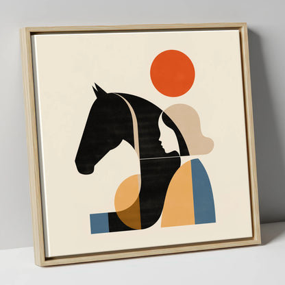 Geometric Equine Harmony horse & rider canvas wall art in natural frame