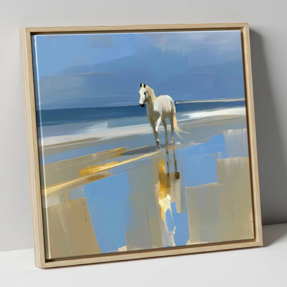 Coastal Reflection horse landscape canvas wall art in natural frame