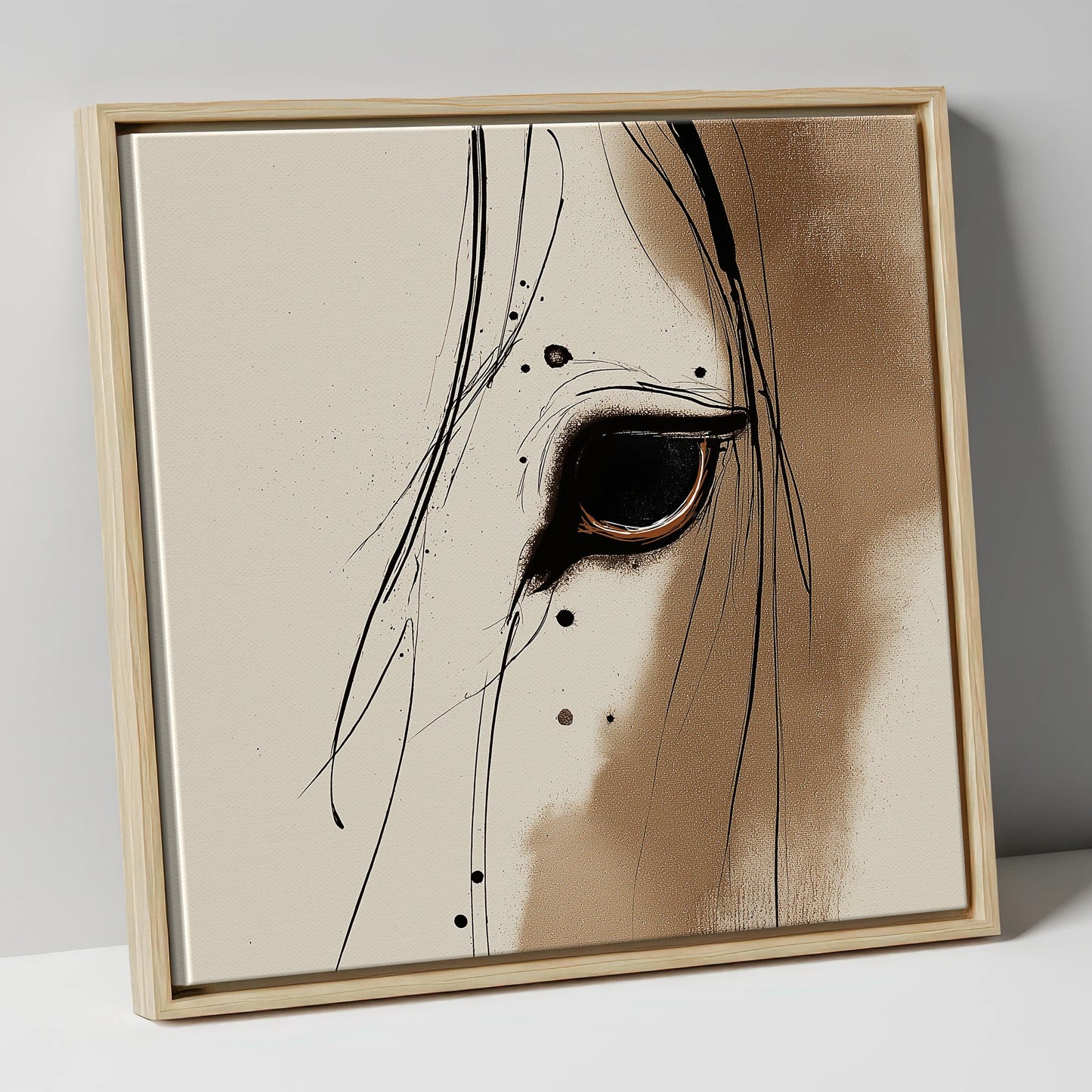 Raw Equine Gaze horse portrait canvas wall art in natural frame