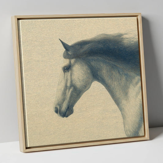 The Slate Blue Stallion horse breed canvas wall art in natural frame