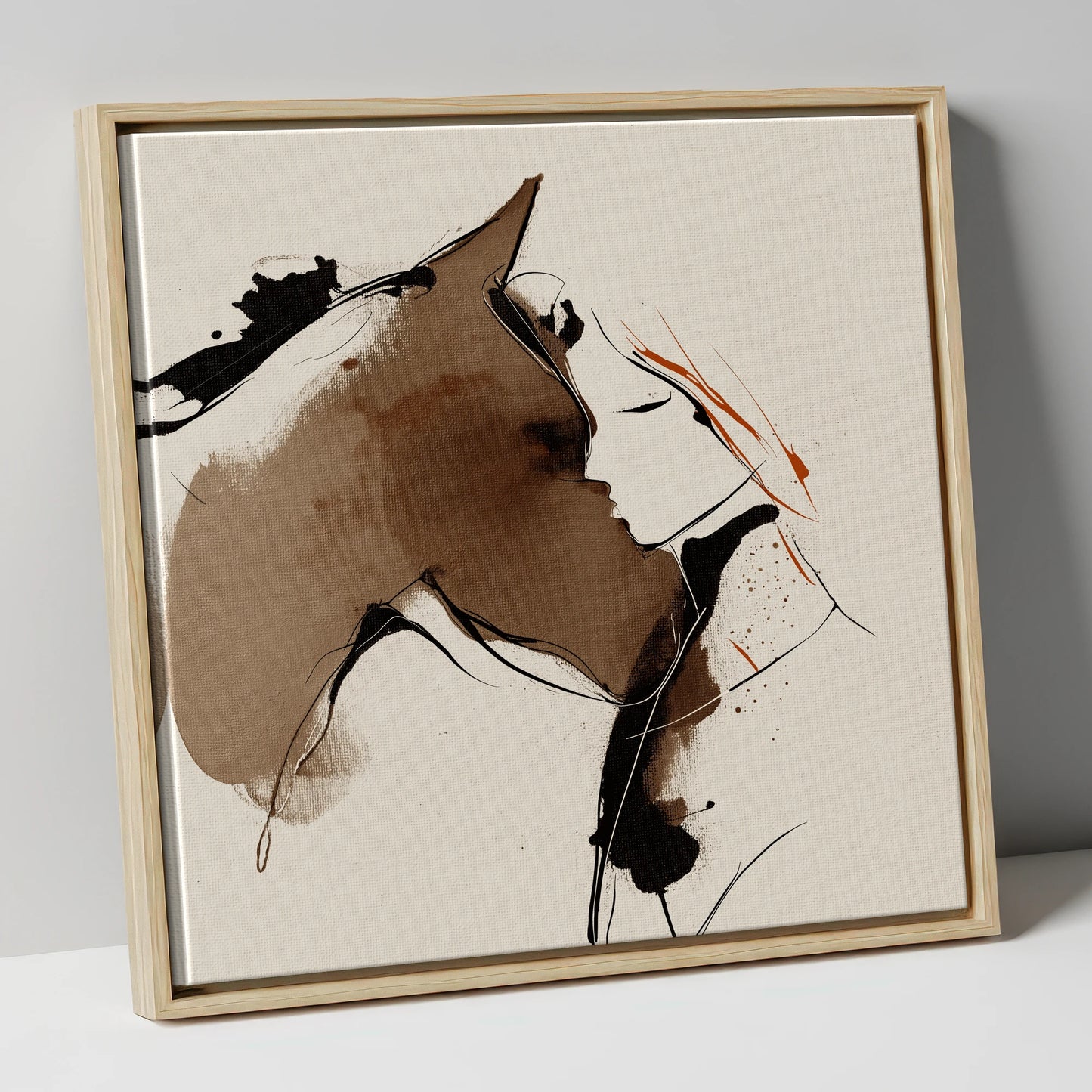 Silent Connection horse & rider canvas wall art in natural frame
