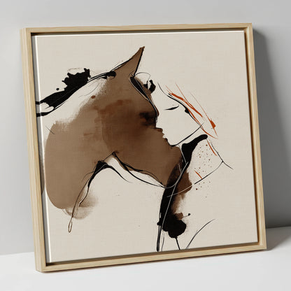 Silent Connection horse & rider canvas wall art in natural frame