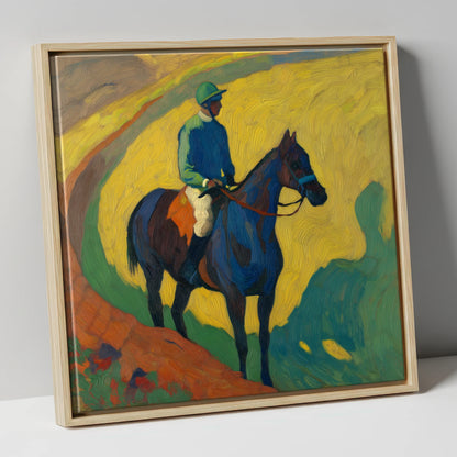 The Blue Thoroughbred racing horse canvas wall art in natural frame